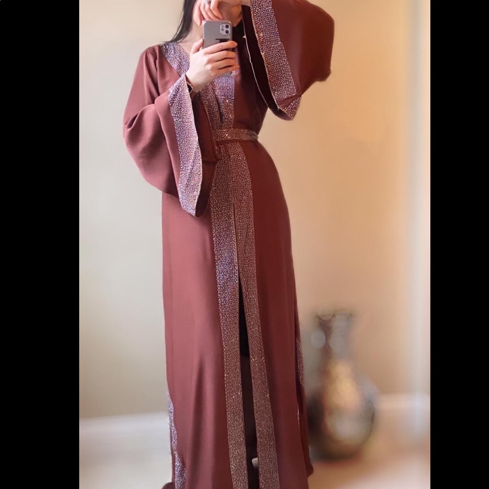 Caramel sunshine Stone abaya made in Dubai